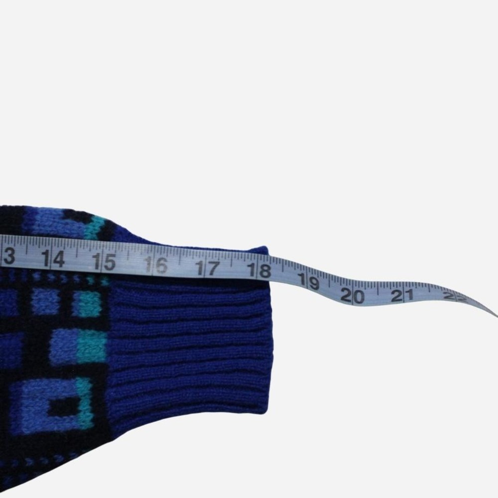 Mens Vintage 90s Abstract Blue Checkered Pattern Grandpa Sweater - Picture 8 of 8